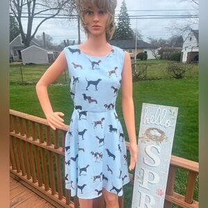 L.A. Soul Light Blue Midi Dress with Dog Print - Sleeveless Fit & Flare NWOT